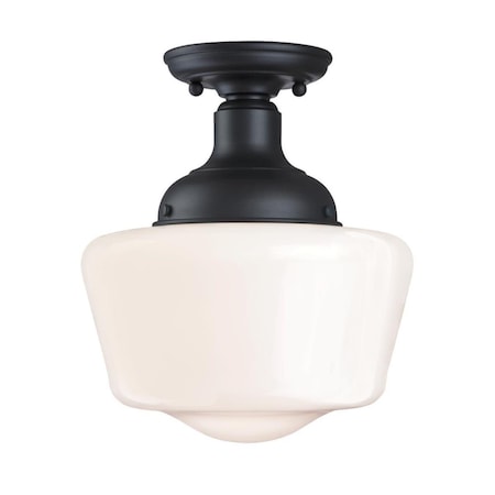 Westinghouse Fixture Ceiling SemiFlush-Mount 60W Scholar 9In Textrd, Black White Opl Glass 6578300